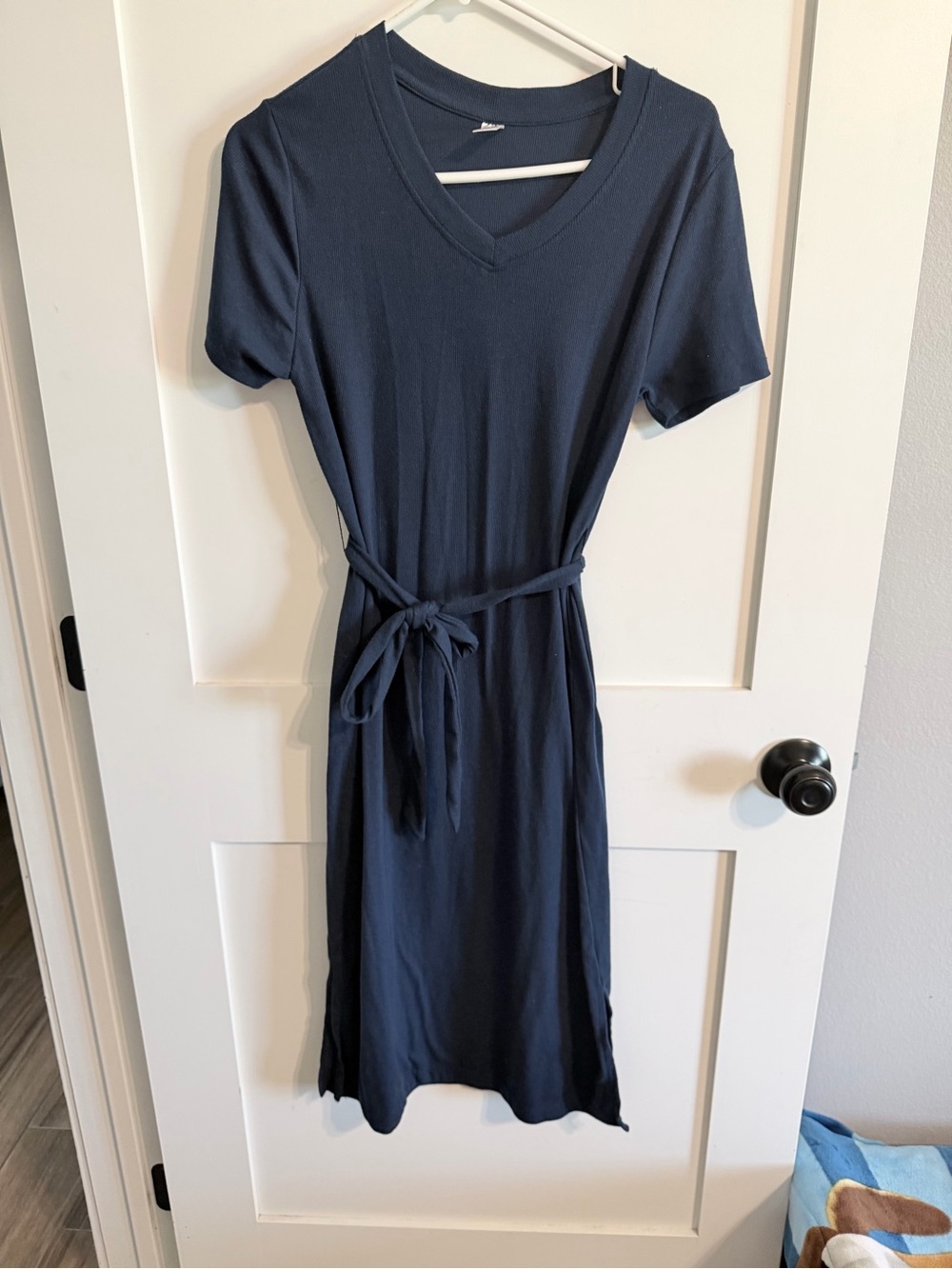 just be Navy V-Neck Midi Dress with Tie Waist